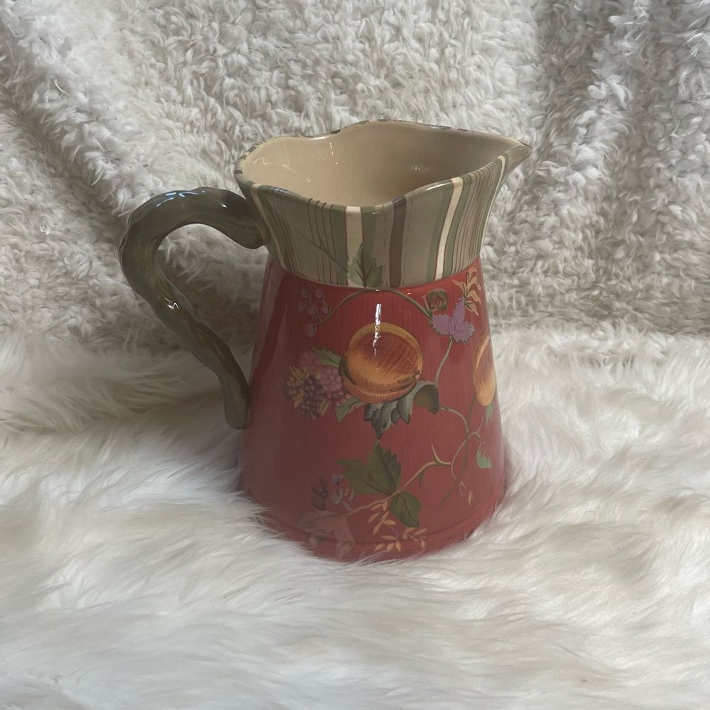 Tracy Porter Octavia Hill Fruit Floral Burnt Red Ceramic Pottery Water Pitcher.